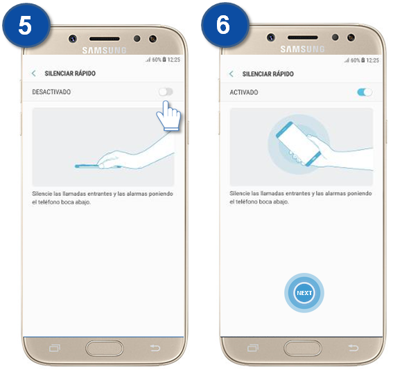 Galaxy J5 Pro - ¿Qué es y cómo usar la función Silenciar rápido?