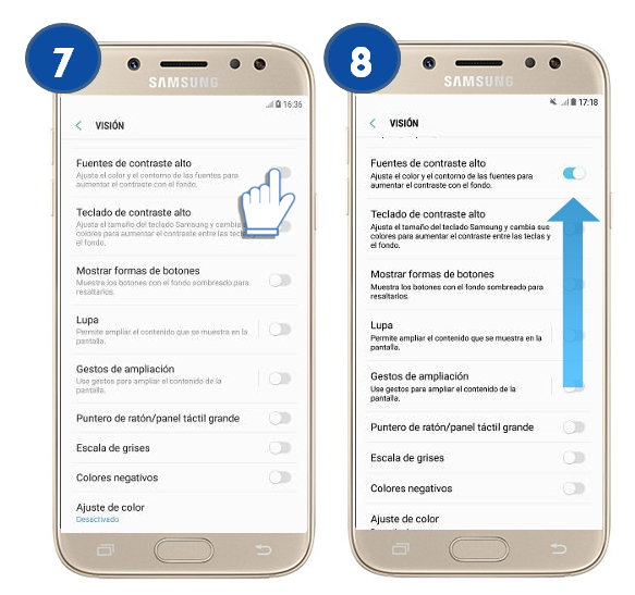 Galaxy J5 Pro - ¿Qué es y cómo activar la función Fuente de contraste alto?