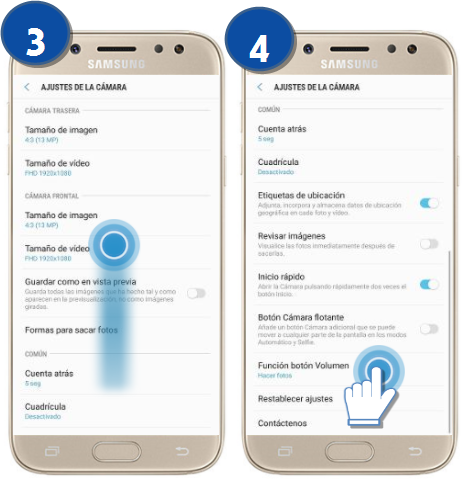 Galaxy J5 Pro - ¿Cómo asignar una función de la cámara al botón de volumen?