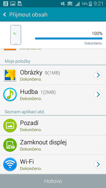 Po dokončení prenosu stlačte Hotovo