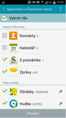 Stačí už len potvrdiť prenos dát kliknutím na položku "Preniesť"