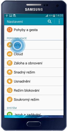 Zvolte tuto položku (Účty)