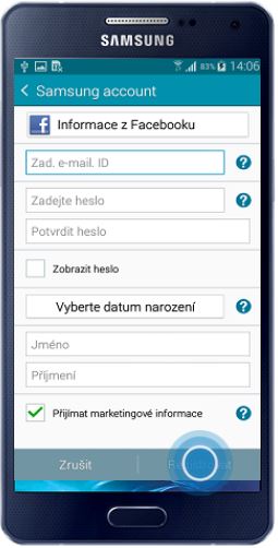 Na této obrazovce zadejte své osobní údaje nutné pro vytvoření nového účtu