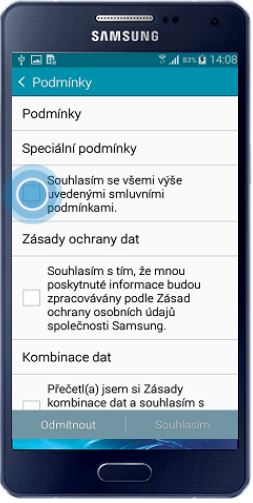 Projděte si licenční podmínky a zaškrtněte všechna souhlasná políčka