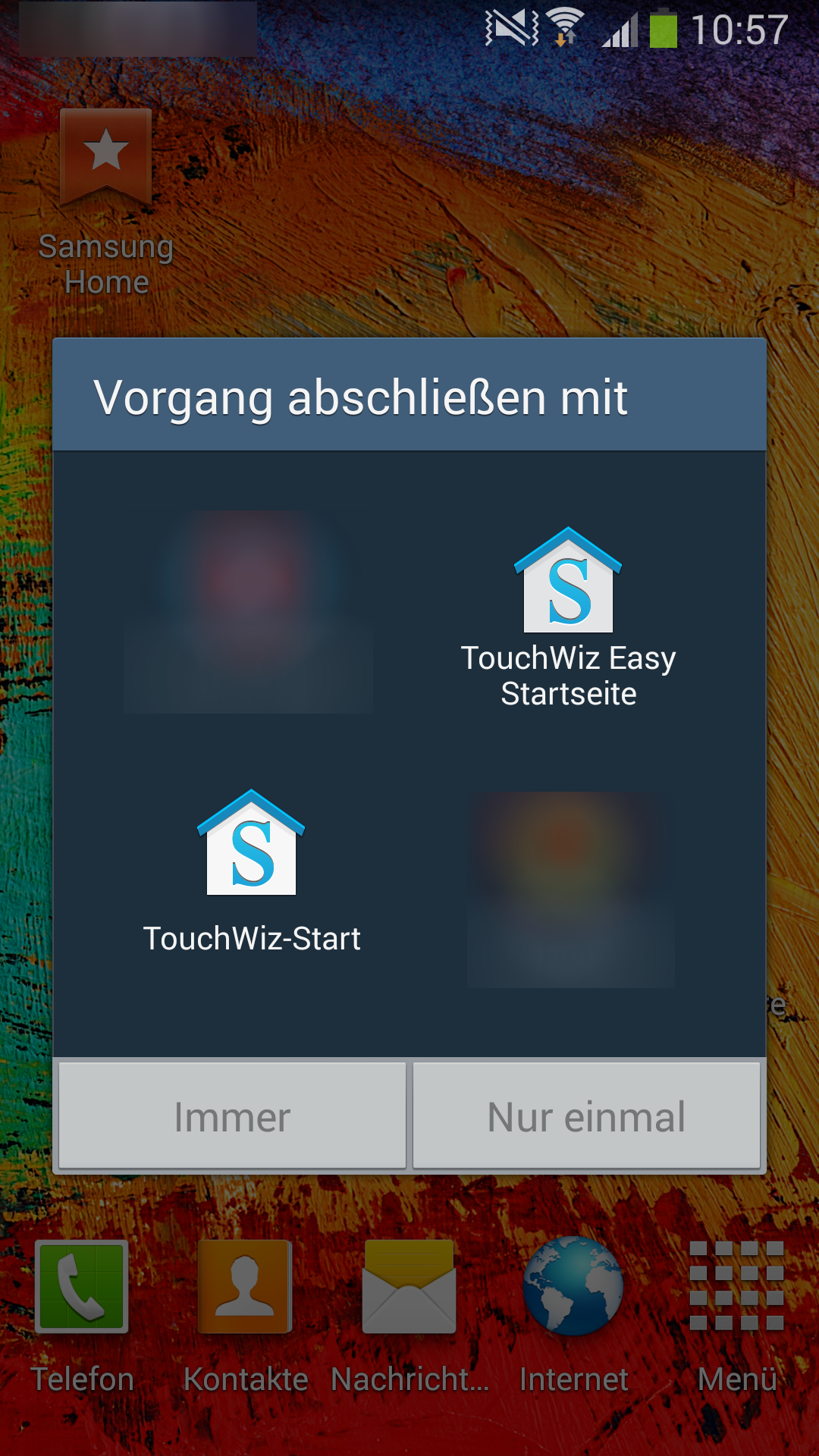 Samsung Smartphone, "Vorgang abschließen mit" - Meldung