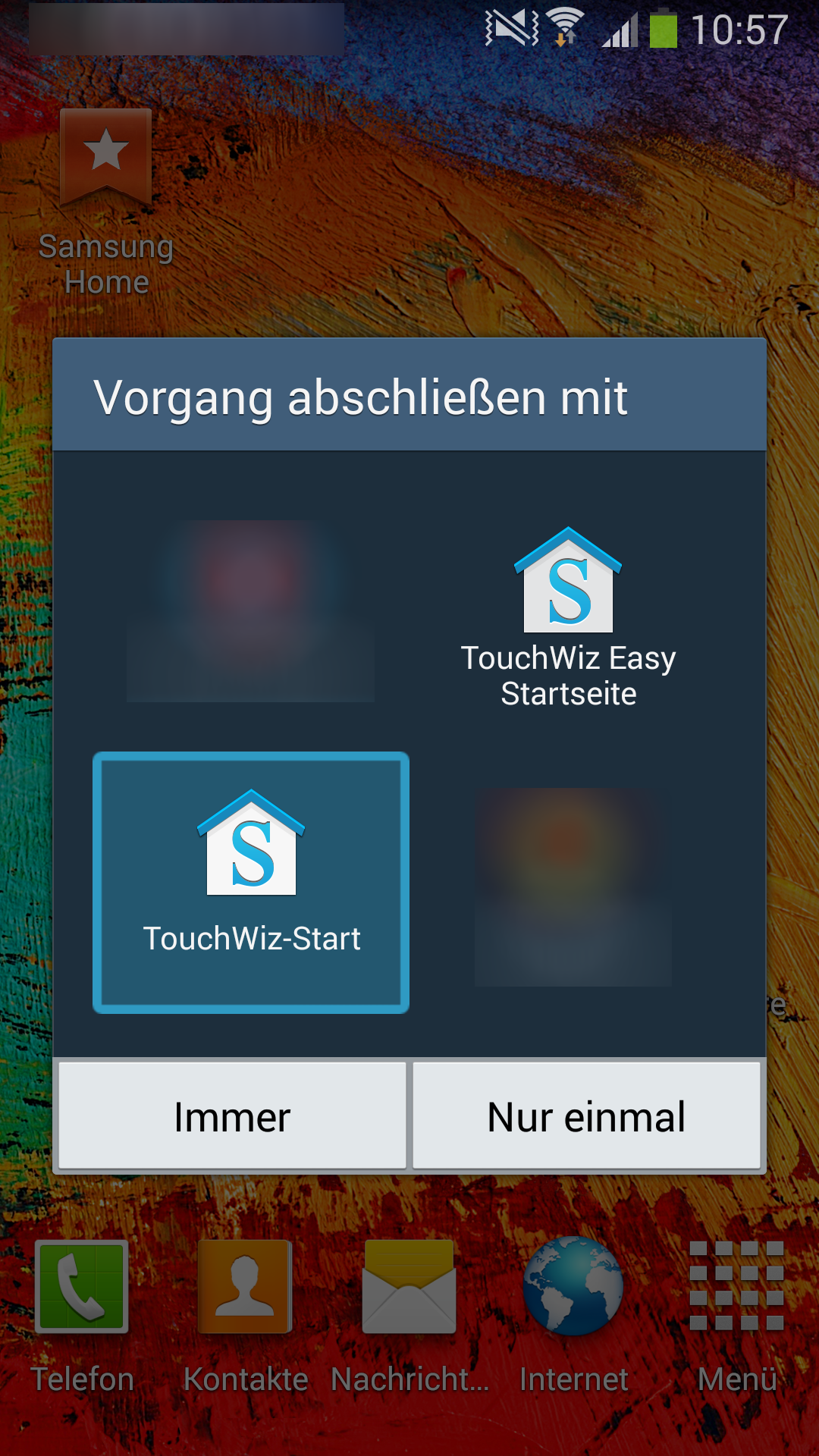 Samsung Smartphone, "Vorgang abschließen mit" - Meldung, Anwendungsauswahl