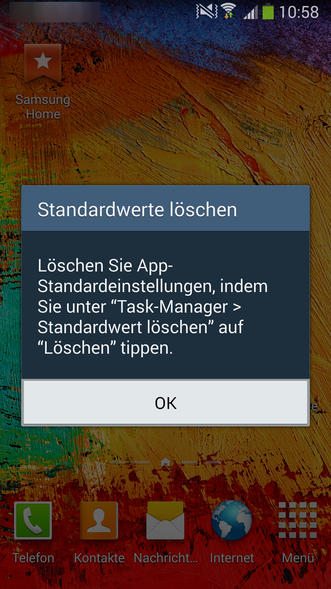 Samsung Smartphone, "Vorgang abschließen mit" - Anwendungsauswahl, Standardwerte löschen