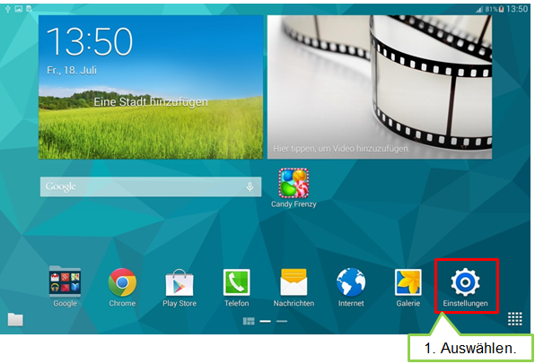 Samsung Galaxy Tab S, Download-Booster einrichten, Schritt 1, Einstellungen