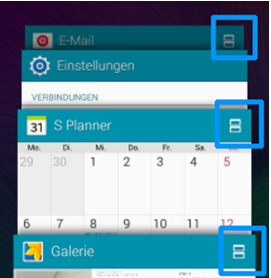 Samsung Galaxy Note 4, Funktion Multi Window, "Kürzlich verwendet"-Taste antippen