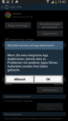 Samsung Galaxy Smartphone bis Android 5.x, Vorinstallierte Apps aktivieren/deaktivieren, Schritt 4, zweite Sicherheitsabfrage