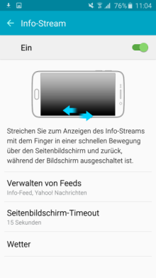 Seitenbildschirm des Galaxy s6 (edge/edge+) Funktionen, Info Stream aktivieren