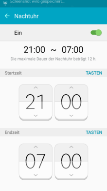 Seitenbildschirm des Galaxy s6 (edge/edge+) Funktionen, Nachtuhr Dauer einstellen