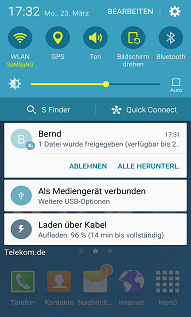 Freigabefunktion für Empfänger auf Samsung S6 Edge, Datei akzeptieren