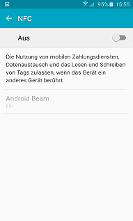 Tippen Sie auf NFC und Zahlung danach auf NFC und anschliessend auf den Schalter um NFC zu aktivieren