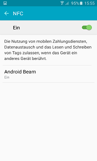 NFC wurde aktiviert. Halten Sie anschliessend die NFC-Antenne auf der Rückseite des Geräts nahe an einen NFC-Tag