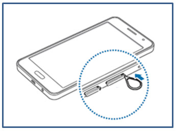 Samsung Galaxy A3/A5/A7, Speicherkarte einsetzen, Schritt 1, Speicherkarten-Fach mit Gerät öffnen