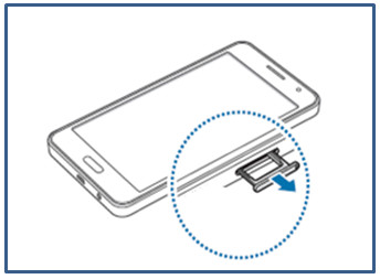 Samsung Galaxy A3/A5/A7, Speicherkarte einsetzen, Schritt 2, Speicherkarten-Fach entnehmen
