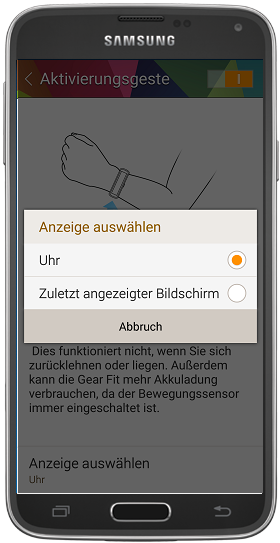 Wie richte ich die Aktivierungsgeste meiner Gear Fit ein