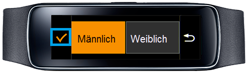 Samsung Gear Fit, Profil erstellen, Schritt 3, Geschlecht auswählen
