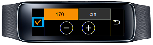 Samsung Gear Fit, Profil erstellen, Schritt 5, Körpergröße auswählen