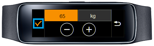 Samsung Gear Fit, Profil erstellen, Schritt 6, Gewicht auswählen