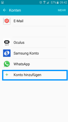 Samsung Smartphone, Google Konto einrichten, Schritt 2, Konto hinzufügen