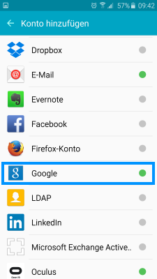 Samsung Smartphone, Google Konto einrichten, Schritt 3, Google Konto auswählen