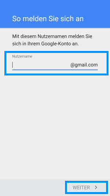 Samsung Smartphone, Google Konto einrichten, Schritt 6, Nutzername erstellen