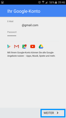 Samsung Smartphone, Google Konto einrichten, Schritt 9, Passwort eingeben