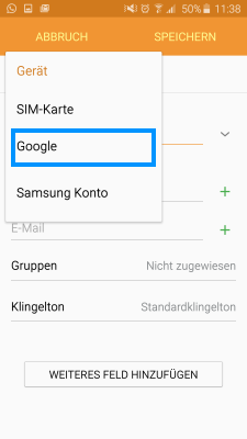 Samsung mobile, Daten mit Google-Konto sichern, Google auswählen