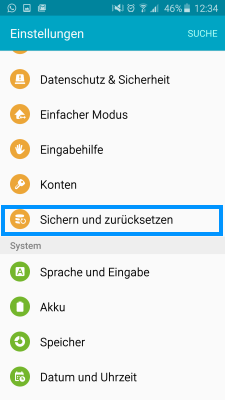 Samsung mobile, Daten mit Google-Konto sichern, WLAN-Passwörter, Einstellungen und Anwendungen sichern, sichern und zurücksetzen auswählen