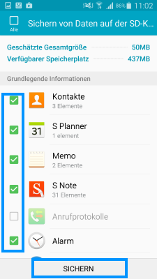Wie kann ich mit Smart Switch meine Daten auf die SD-Karte sichern