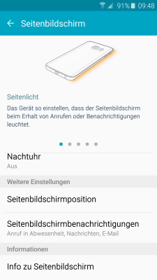 Seitenbildschirm des Galaxy s6 (edge/edge+) Funktionen, Menü -Einstellungen-Seitenbildschirm