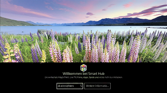 Um den Smart Hub einzurichten, drücken Sie an Ihrer Fernbedienung die Smart Hub-Taste und wählen Sie anschliessend Smart Hub einrichten