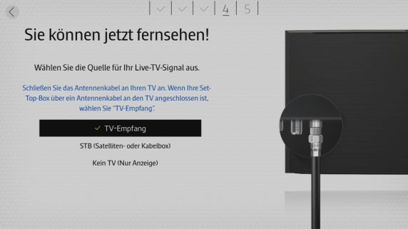 Wählen Sie Ihr Aufenthaltsland und zum Schluss die verwendete TV-Empfangsart aus