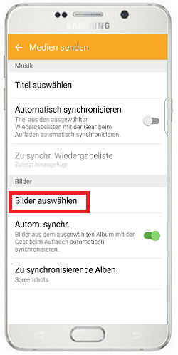 Bilder von Mobilgerät auf Gear S2/Gear S2 Classic übertragen, Bilder auswählen
