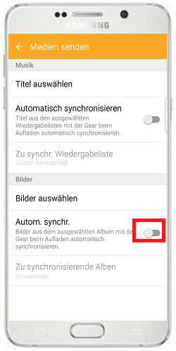 Bilder von Mobilgerät auf Gear S2/Gear S2 Classic übertragen, automatische Synchronisation