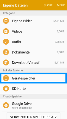 Samsung Smartphone, Speichern von Daten von internen Speicher auf SD-Karte, Schritt 3, Gerätespeicher auswählen