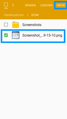 Samsung Smartphone, Speichern von Daten von internen Speicher auf SD-Karte, Schritt 5, MEHR auswählen