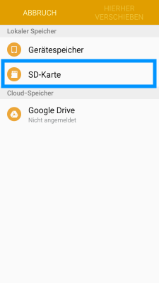 Samsung Smartphone, Speichern von Daten von internen Speicher auf SD-Karte, Schritt 7, verschieben nach SD-Karte auswählen