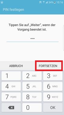 Fingerabrucksicherheit auf Samsung S7 einrichten, PIN bestätigen