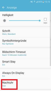 Nachtuhr auf Samsung S7 aktivieren