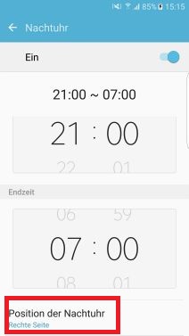 Nachtuhr auf Samsung S7 aktivieren, Starzeit und Endzeit