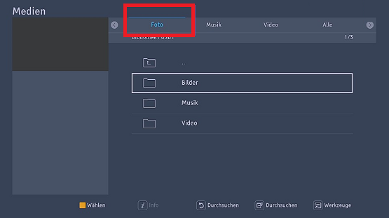 Medienkategorie auf Samsung Receiver auswählen