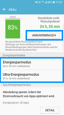 Samsung Galaxy Smartphone, Funktonalitäten Smart Manager, Akkuverbrauch einsehen und einstellen