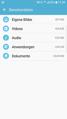 Samsung Galaxy Smartphone, Funktonalitäten Smart Manager, Benutzerdaten Details