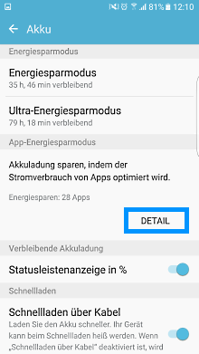 App-Optimierung Funktion auf Samsung Galaxy, Detail