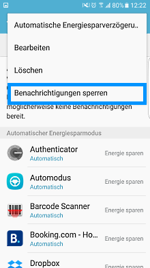 App-Optimierung Funktion auf Samsung Galaxy, Benachrichtigungen sperren