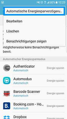 App-Optimierung Funktion auf Samsung Galaxy, Energiesparverzögerung aktivieren