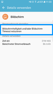 Samsung Smartphones/Tablets Akkunutzung einsehen, Schritt 6, Bildschirm Stromverbrauch einstellen